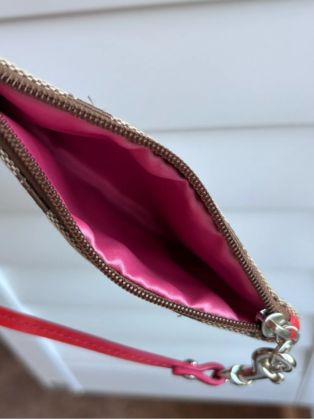 NWOT Coach Peyton Wristlet - Signature C Canvas Pink Trim Horse Carriage Plaque